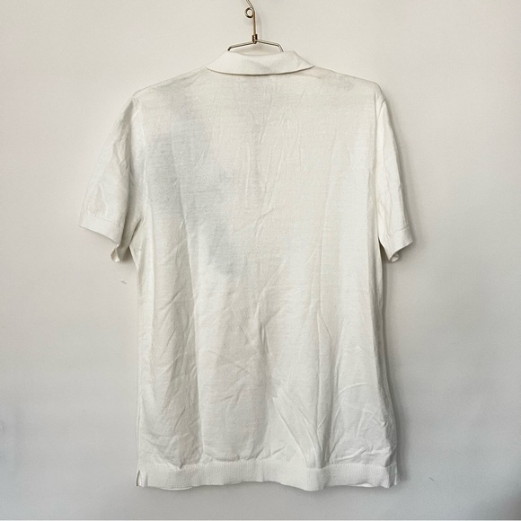 Express Flying Crane Zip Polo Size Medium Cream Beige Short Sleeve - Picture 2 of 7